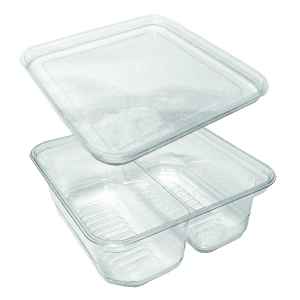 7" Square 2- Comp. PET Container w/Lid, 38 oz.