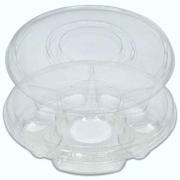 13.25" Round Heat Sealable PET 5-Comp. Tray w/DC and Ring Lid, 120 oz.