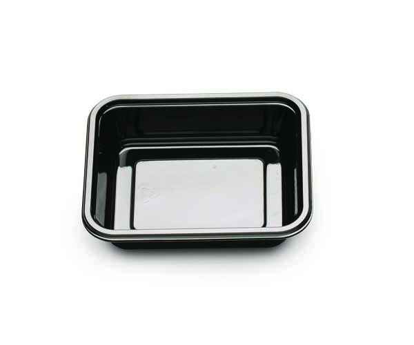 5.8" x 4.75" Black Ribbed PP HMR Oblong Tray, 12 oz.