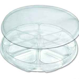 10.25" Round PET 6-Comp. Tray w/Flat Lid, 48 oz.