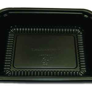 6.4" x 5.2" Black Ribbed PP HMR Oblong Tray, 16 oz.