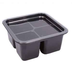 6" Square Black PET 4-Comp. Container w/Lid, 16 oz.