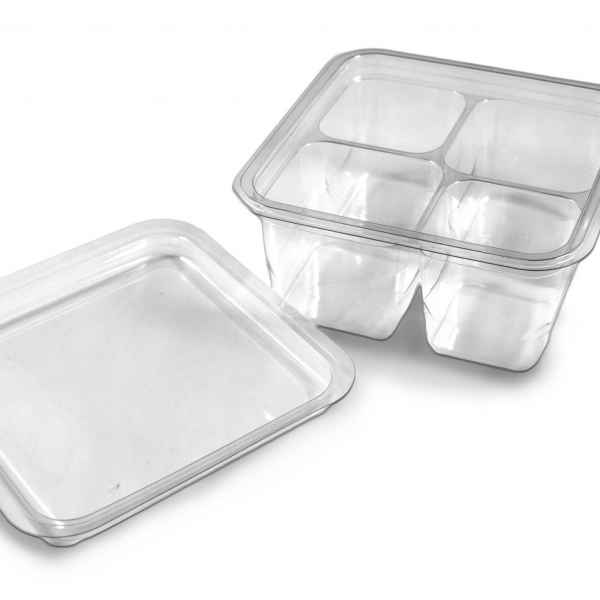 6" Square PET 4-Comp. Container w/Lid, 16 oz.