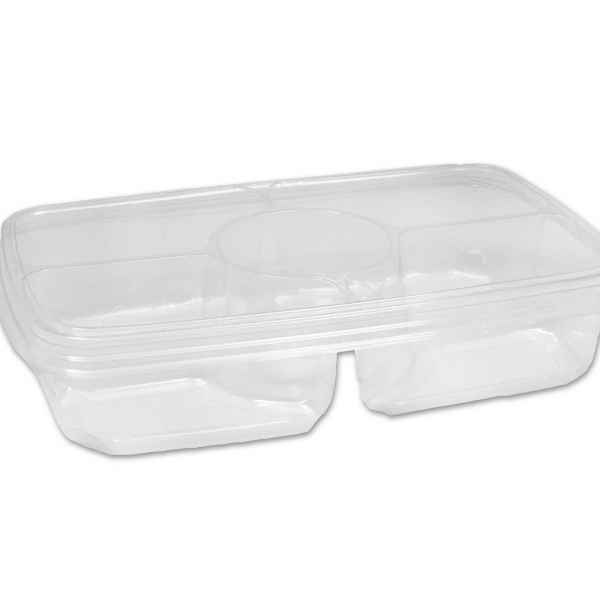 11" x 7" PET 4-Comp. Tray w/Yougurt Cup and Flat Lid, 48 oz.