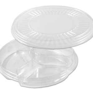 10.25" Round PET 3-Comp. Tray w/Star Burst Lid, 54 oz.