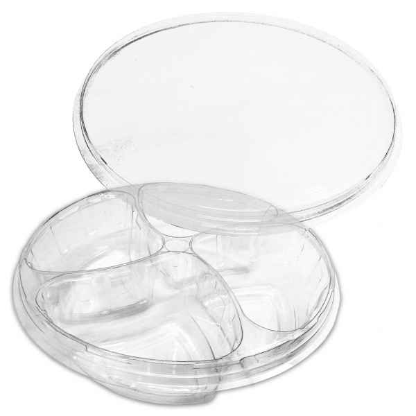 10.25" Round PET 4-Comp. Tray w/Flat Lid, 64 oz.