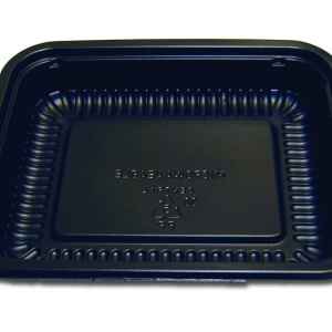 5.8" x 4.8" Black Ribbed PP HMR Oblong Tray, 8 oz.