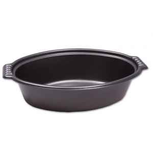 7" x 4.6" Oval Black C-Fine PS Casserole Container, 12 oz.