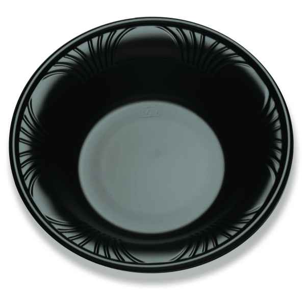 8.3" Round Black C-Fine PS Bowl w/ Marbella Rim, 24 oz.