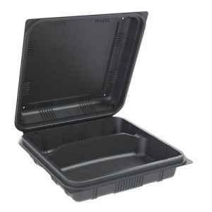 9" x 9.3" x 3" Black PS 2-comp. Hinge w/4 vents, 52 oz.