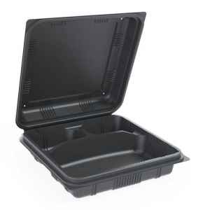 9" x 9.3" x 3" Black PS 3-comp. Hinge w/4 vents, 50 oz.