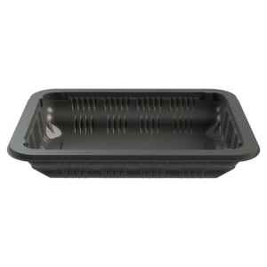 Black PP 3 Processor Tray w/Step Rib & Film, 1.64" deep, 32 oz.