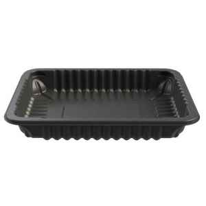 Black PP Universal Processor Tray w/Wide Rib & Film, 1.5" deep, 50 oz.