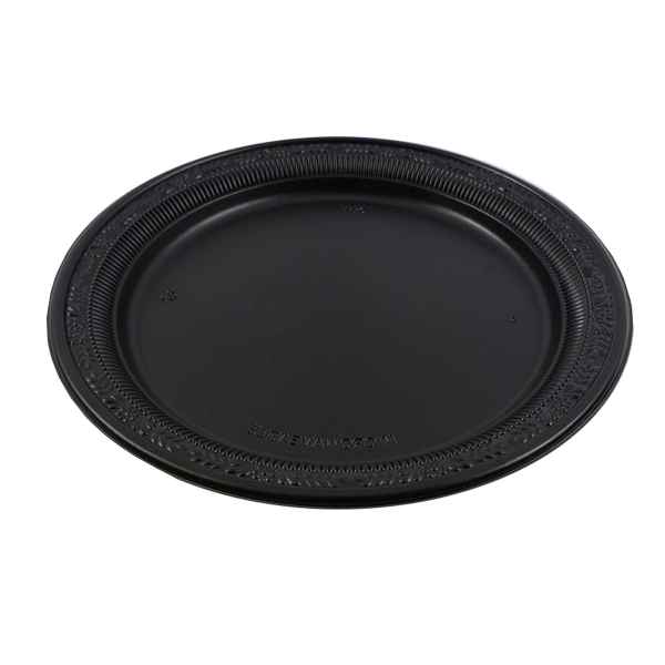 10.3" Round Black PS Plate w/Flower Rim