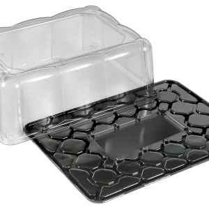 Black PET 1/4 Sheet Cake Base w/5" Scalloped PET Dome