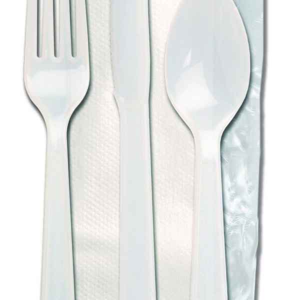 Enviroware Pearl PS Fork, Knife, Teaspoon & Napkin, Wrapped