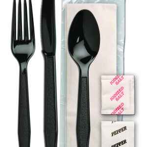 Monarch Ebony PS Fork, Knife, Teaspoon, Napkin, Salt & Pepper, Wrapped