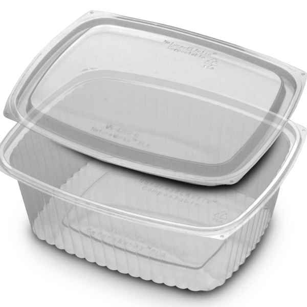 VersaPak® 9" x 7.4" PLA Container w/Low Dome Lid, 64 oz.