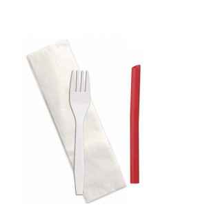 Senate™ White PP Fork, Spike straw & 10" x10" 1-ply Napkin