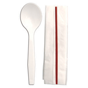 Senate White PP Soup Spoon, 5.75" Milkstraw & Napkin