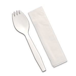 Senate™ White PP Spork & 10" x 10" 1-Ply Napkin