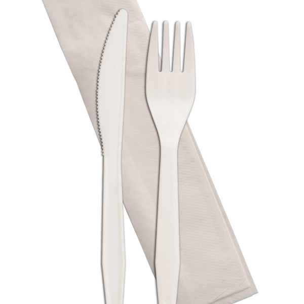 Senate™ White Fork, Knife & Napkin