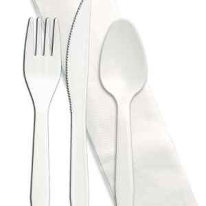 Senate™ White PP Fork, Knife, Teaspoon & Napkin