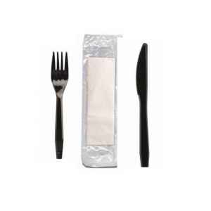 Senate™ Ebony PP Fork, Knife, Wrapped Napkin