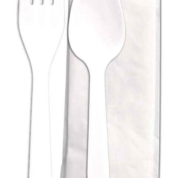 Senate™ White PP Fork, Teaspoon & Napkin