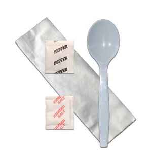 Senate™ White PP Soup Spoon, Napkin, Salt & Pepper