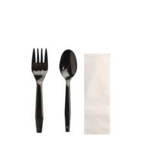 Senate™ Ebony PP Fork, Teaspooon & 12X13" 1-Ply Napkin