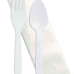 Senate™ White PP Fork, Teaspooon & 13X13 1-Ply Napkin